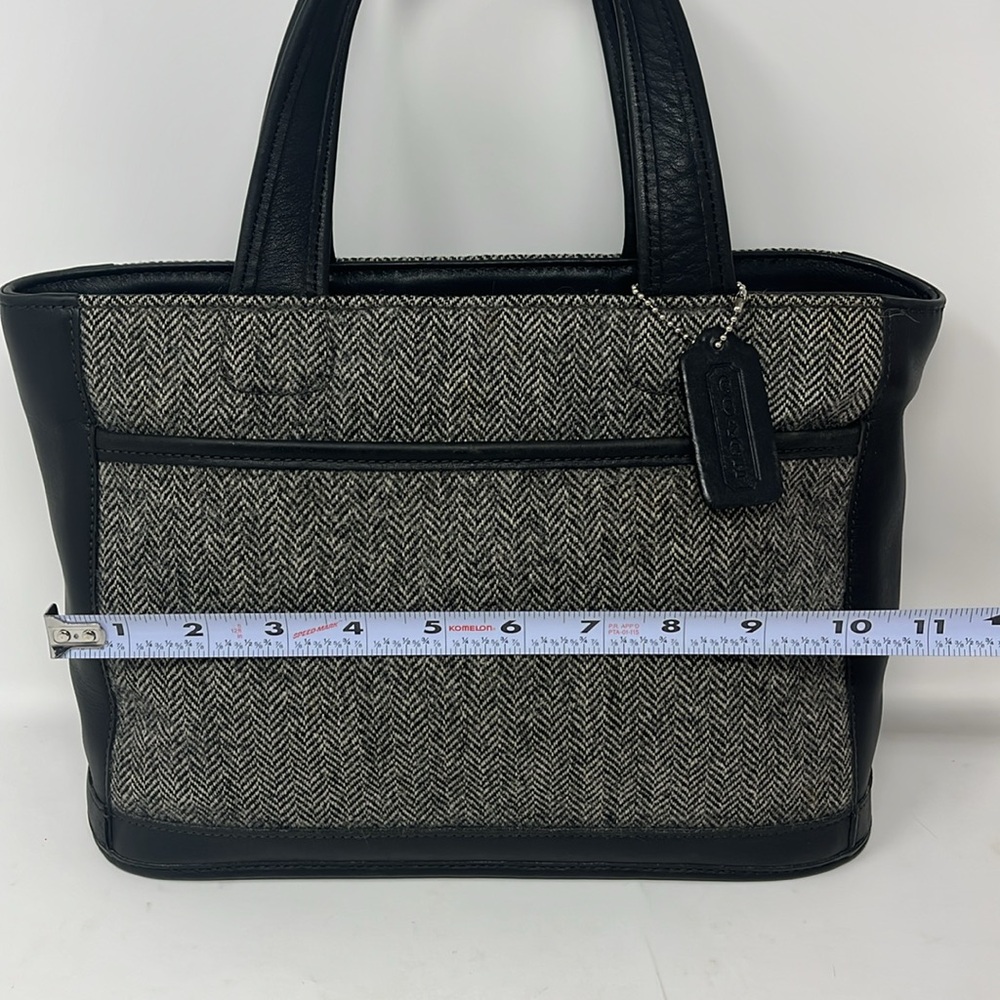 VINTAGE COACH BLEEKER TOTE HERRINGBONE TWEED BLACK LEATHER MADE IN USA 1999 - Picture 11 of 17